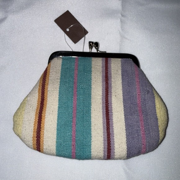 Anthropologie Handbags - Anthropologie Multicolored Striped Small Kisslock Coin Pouch Wallet Bag Cotton